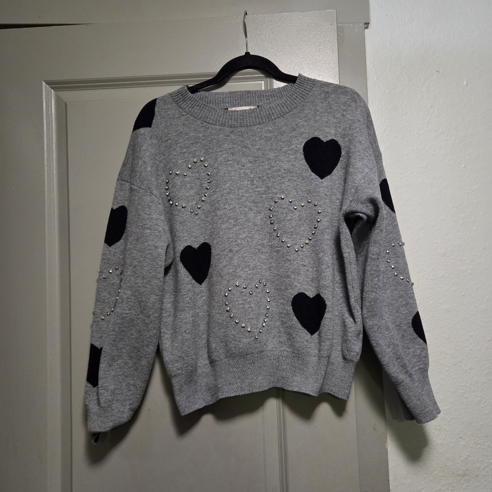 Nanette Lepore Charcoal Sweater with Black Heart Details
